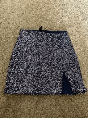 Windsor Navy Sequin Mini Skirt with Side Slit